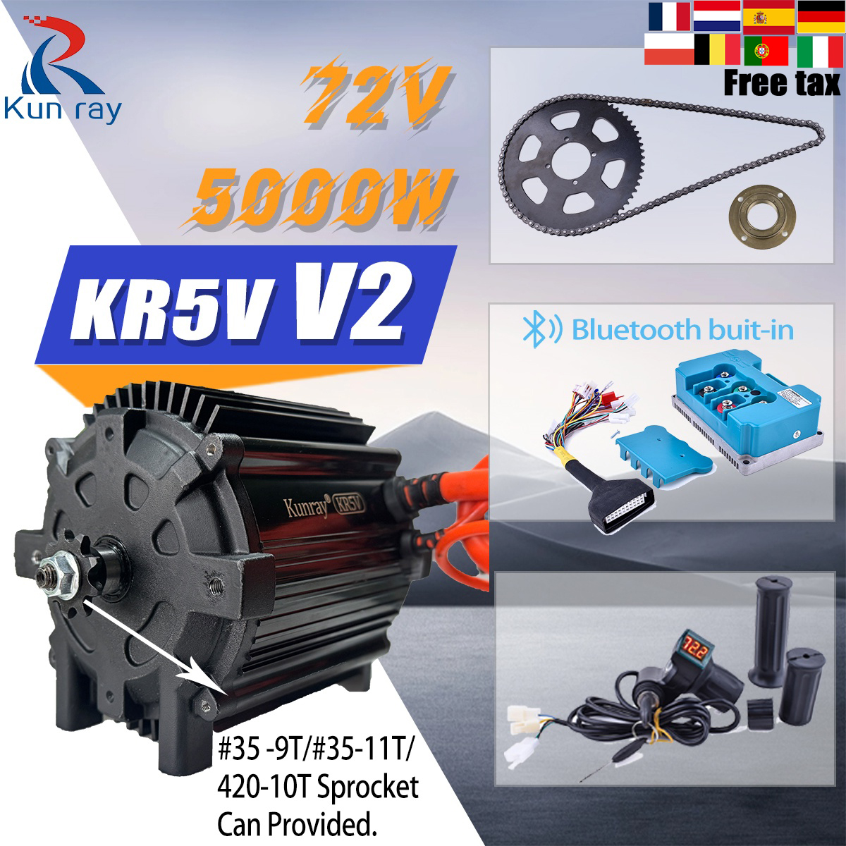 Motorcycle Gear Hub - Kunray KR5V V2 72V 5000W Electric