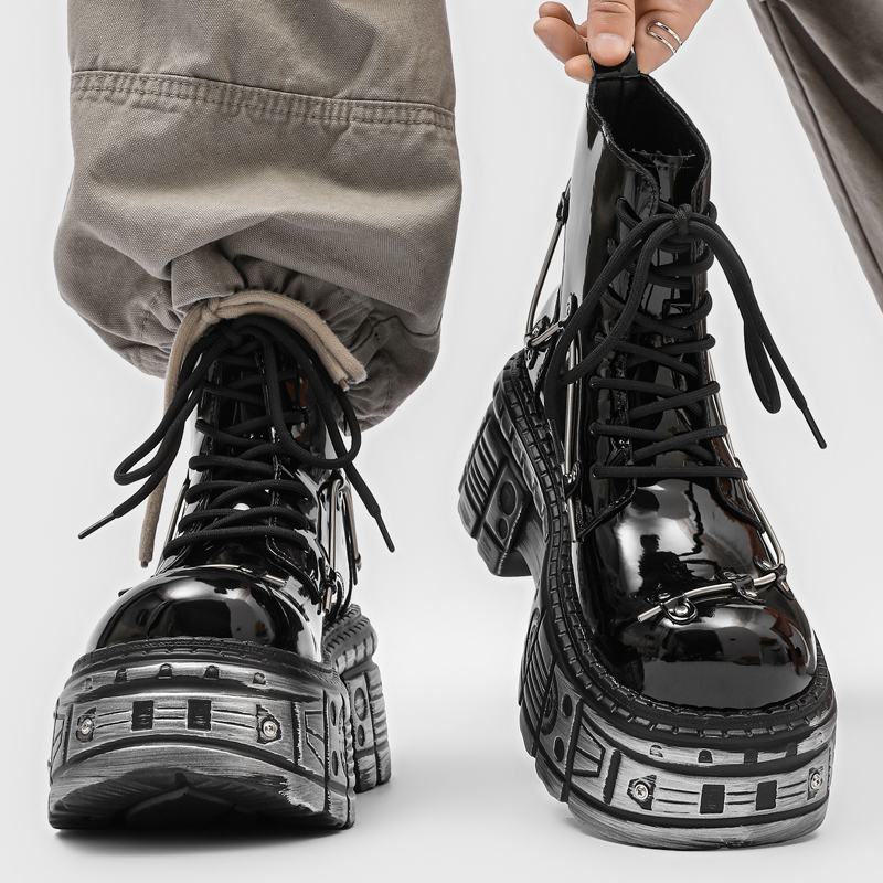 New Men Punk Style Thick Soled - Motorcycle Gear Pattern 评论和价格