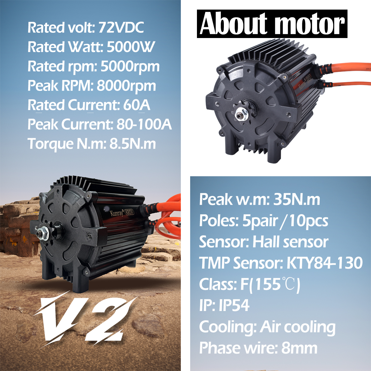 Kunray KR5V V2 72V 5000W Elect - Motorcycle Gear Hub 评论和价格